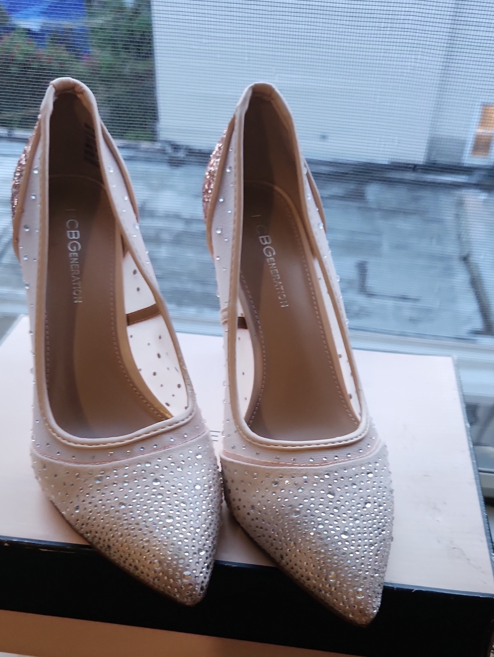 BCBGeneration Blush Nude Crystal Pointed-Toe Pumps